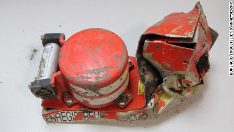The voice data recorder of the Germanwings jet is seen in this photograph provided by the French Air Accident Investigation Agency on March 25.