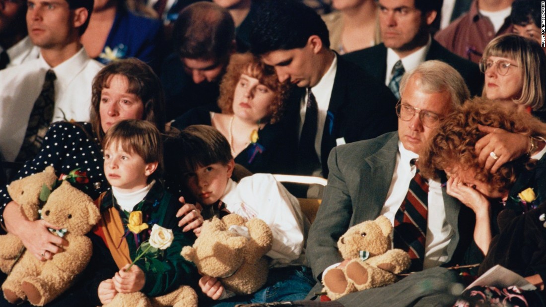 A prayer service is held in Oklahoma City in April 1995.