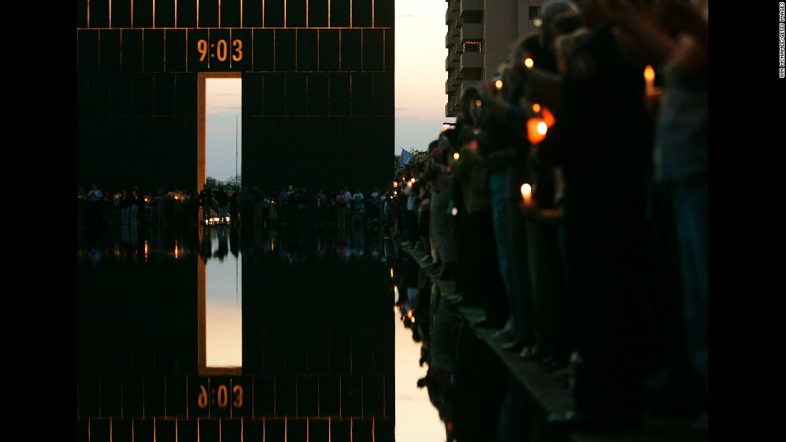 Ten years after the attack, a candlelight vigil is held at the Oklahoma City National Memorial.