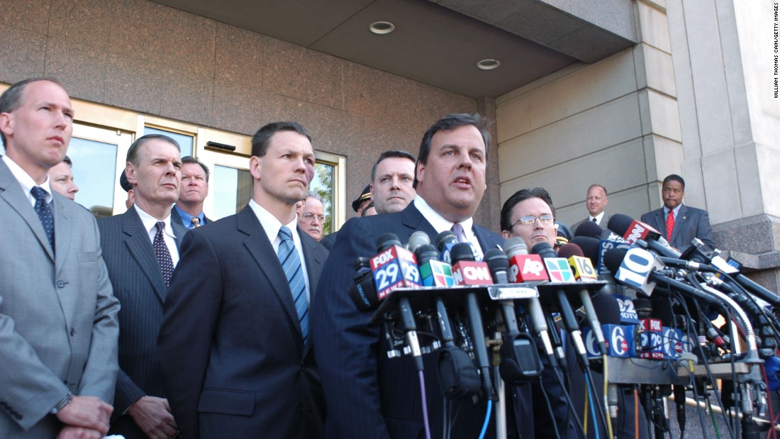 Before getting into politics, Christie was a New Jersey attorney. Here Christie speaks with the media on May 8, 2007, outside the federal courthouse in Camden, New Jersey, after six men were arrested on charges of planning to attack the Fort Dix military base.