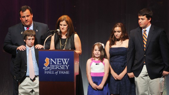 Christie, his wife, Mary Pat Christie, and their children attend the third annual New Jersey Hall of Fame Induction Ceremony in Newark, New Jersey, on May 2, 2010.