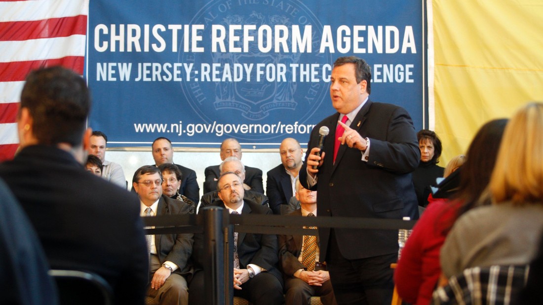 Christie speaks at a Reform Agenda Town Hall meeting at the New Jersey Manufacturers Insurance Company facility on March 29, 2011, in Hammonton, New Jersey.