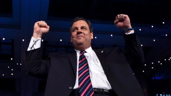 Christie arrives to speak at his election night event after winning a second term as governor on November 5, 2013, in Asbury Park, New Jersey. Christie defeated his Democratic opponent, Barbara Buono, by a large margin.