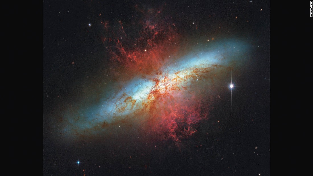 The Cigar Galaxy is 12 million light years away. It gets its name from its shape: From Earth it looks like an elongated elliptical disc. 