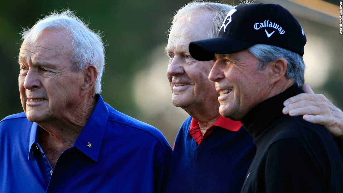 Nicklaus won a record six Masters titles, and is one of the honorary starters each year at Augusta with fellow golf legends Arnold Palmer (left) and Gary Player (right).