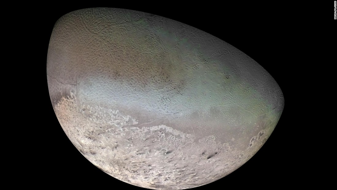 Neptune&#39;s largest moon, Triton, is so cold that its surface is composed mainly of nitrogen ice. &lt;br /&gt;