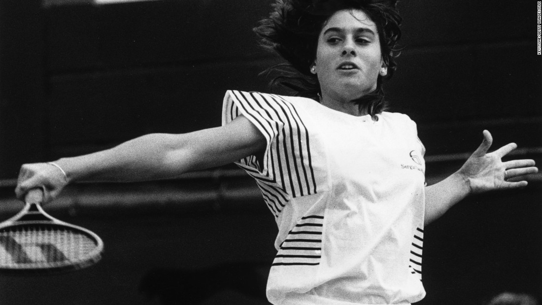 Argentine tennis player Gabriela Sabatini opts for a graphic design during the 1985 Wimbledon Championships.