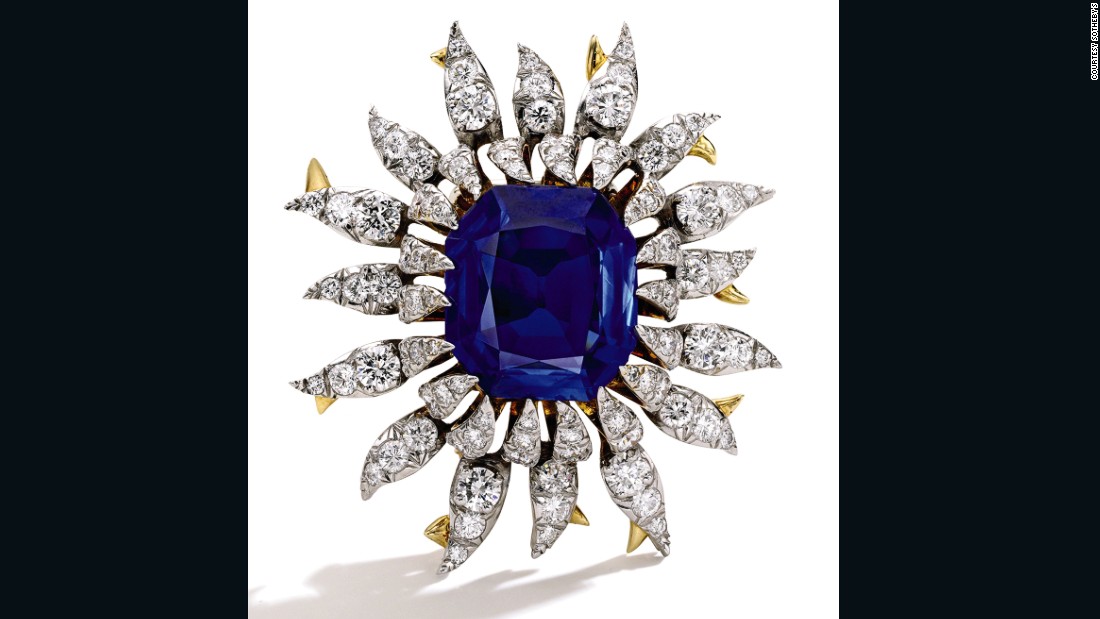 This gold, platinum and sapphire brooch from Tiffany &amp;amp; Co. was one of many nature-inspired pieces from French designer  Jean Schlumberger in the 1960s. The centerpiece is a sapphire of approximately 17 carats. It sold to an online bidder on Tuesday for $1M.