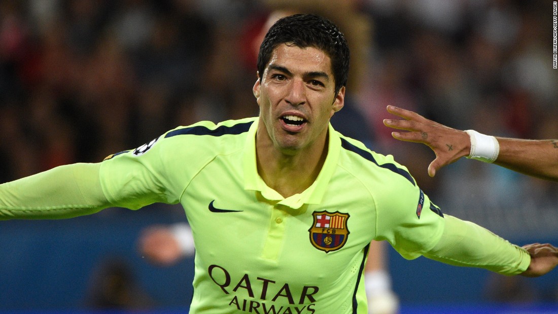 Luis Suarez scored two stunning second half goals for Barcelona in its 3-1 victory in Paris.