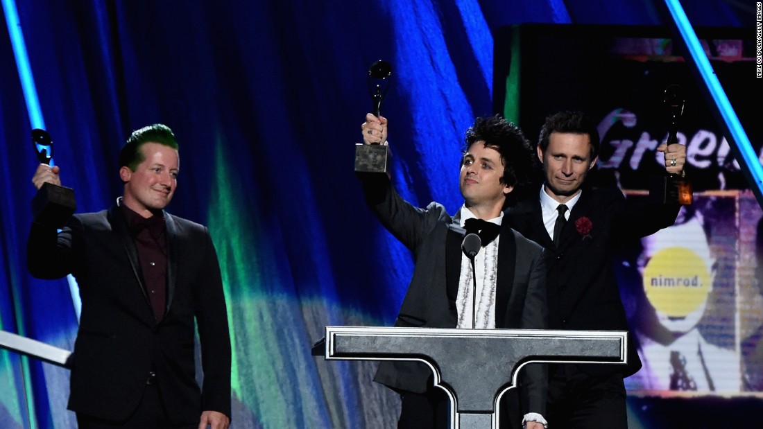 Rockers Tre Cool, Billie Joe Armstrong and Mike Dirnt of Green Day also were inducted into the Rock And Roll Hall Of Fame on Saturday.