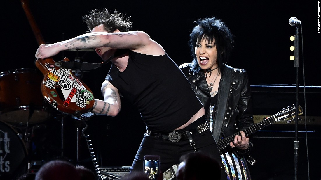 Inductee Joan Jett of Joan Jett and the Blackhearts also performed at the 30th Annual Rock And Roll Hall Of Fame induction ceremony.