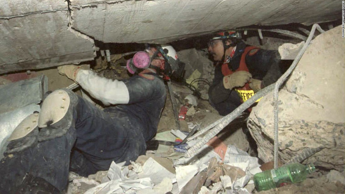 Rescue workers dig through the rubble as they look for survivors on April 29, 10 days after the bombing. Work was halted because of falling debris that was a danger to the rescuers.