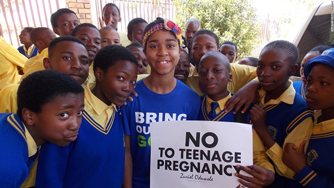 In addition to her films, Oduwole also spends much of her time traveling to schools around the world giving motivational speeches to students. She&#39;s pictured here posing with students from a township school as part of her education campaign, &lt;a href=&quot;http://www.dreamupspeakupstandup.com/&quot; target=&quot;_blank&quot;&gt;&quot;Dream Up, Speak Up, Stand Up.&quot;&lt;/a&gt; 