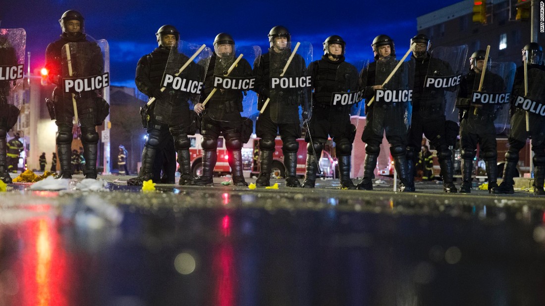 Police stand guard on April 27.