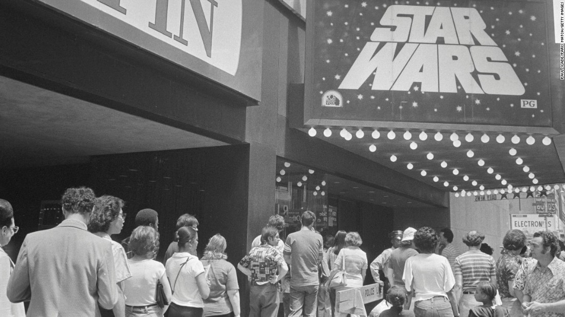 &quot;Star Wars&quot; was a phenomenon upon release in May 1977, with lines around the block (in the days when theaters were largely located on city blocks). Here, people line up in New York to see the film, which soon became the highest-grossing film of all time -- a record it held until &quot;E.T.&quot; took its place five years later.