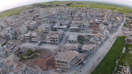 Drone video shows devastation of Syrian town