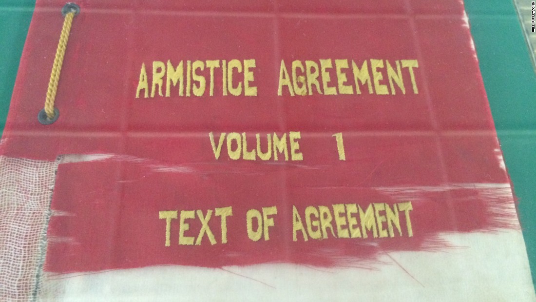 North Korea displays the armistice agreement that brought the brutal fighting of the Korean War to an end in 1953.