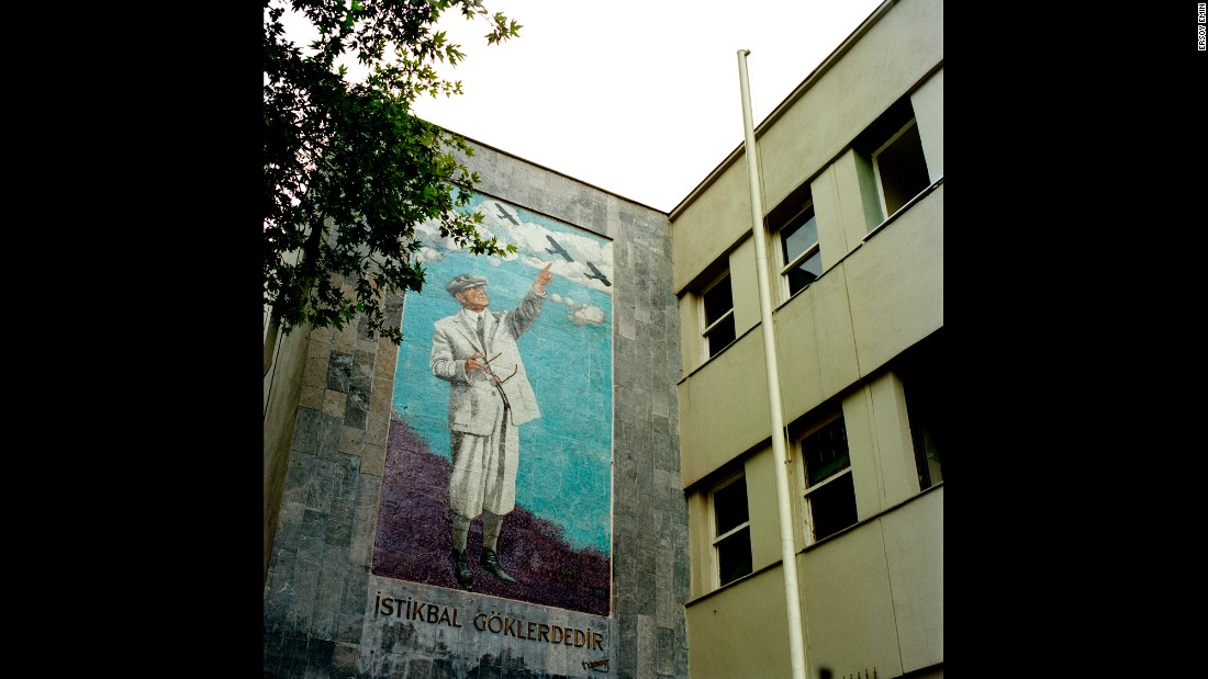 A mural of Ataturk featuring his famous quote on aerospace and aeronautics, &quot;Istikbal gôklerdedir&quot; (The future is in the skies) is seen on the side of a building in the capital city Ankara.