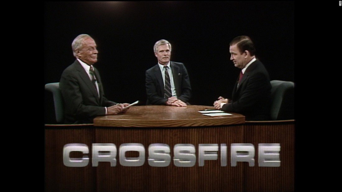 In June of 1988, CNN founder Ted Turner, center, appeared on &quot;Crossfire&quot; and was interviewed by Braden and Pat Buchanan. Three years later, Time magazine named Turner its &quot;&lt;a href=&quot;http://content.time.com/time/covers/0,16641,19920106,00.html&quot; target=&quot;_blank&quot;&gt;Man of the Year.&lt;/a&gt;&quot; 