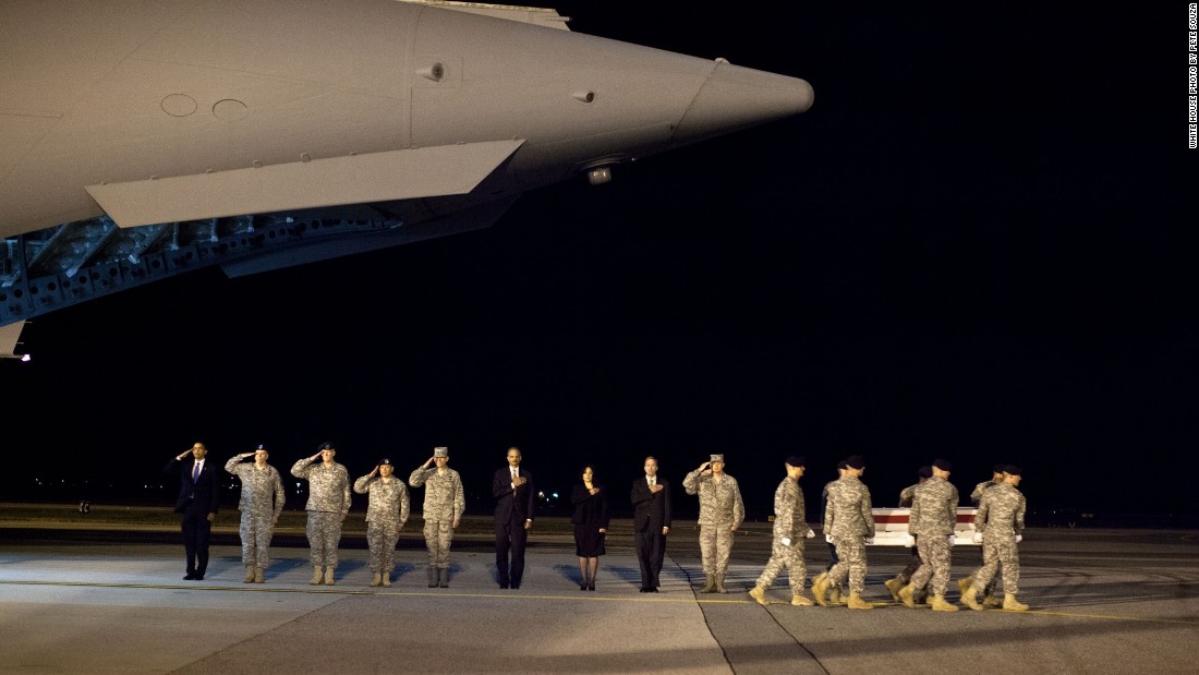 Honoring fallen soldiers from Afghanistan at Dover Air Force Base in Delaware on October 29, 2009. 