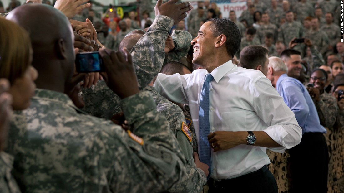 Greeting troops with Vice President Joe Biden at Fort Campbell in Kentucky on May 6, 2011.