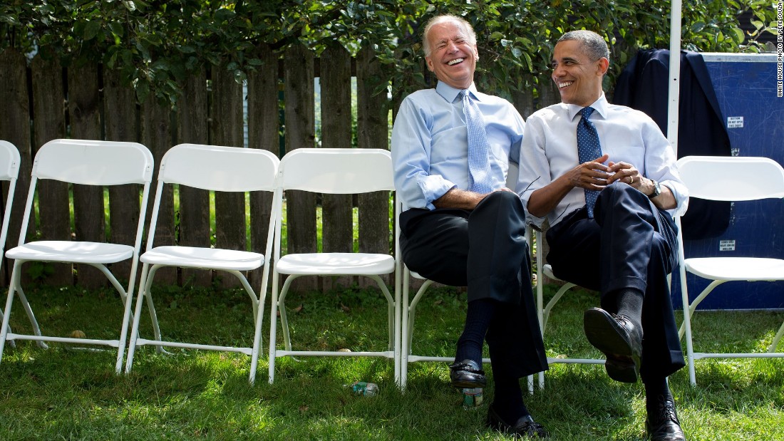 Joking with Vice President Joe Biden before a campaign rally in Portsmouth, New Hampshire, on September 7, 2012. 