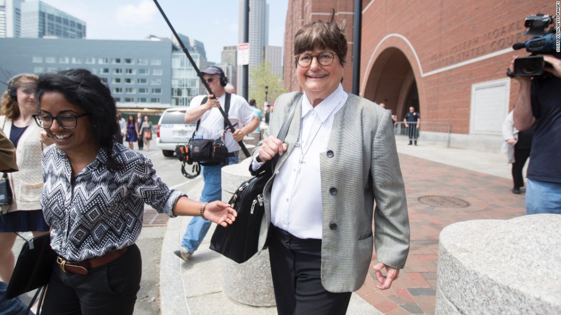 Prejean leaves the courthouse in Boston on May 11, 2015, after &lt;a href=&quot;http://www.cnn.com/2015/05/11/us/boston-bombing-tsarnaev-sentencing/index.html&quot;&gt;testifying in the death penalty trial&lt;/a&gt; of Boston Marathon bomber Dzhokhar Tsarnaev. She said she believed Tsarnaev was &quot;genuinely sorry&quot; for the pain and suffering he inflicted on his victims. Three people were killed and 260 were injured in the 2013 bombings.