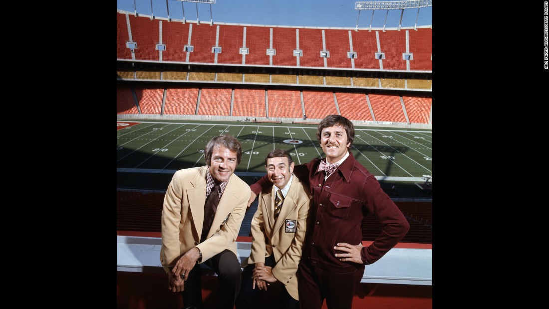 On September 21, 1970, ABC and the NFL teamed up to find out if America was ready for some more football. The answer was a resounding yes, resulting in a ratings juggernaut. One of the secrets to its early success was the contrast between erudite sportscaster Howard Cosell, center, and folksy former quarterback &quot;Dandy&quot; Don Meredith, right. They started with Keith Jackson, left, who was replaced in 1971 by Frank Gifford.