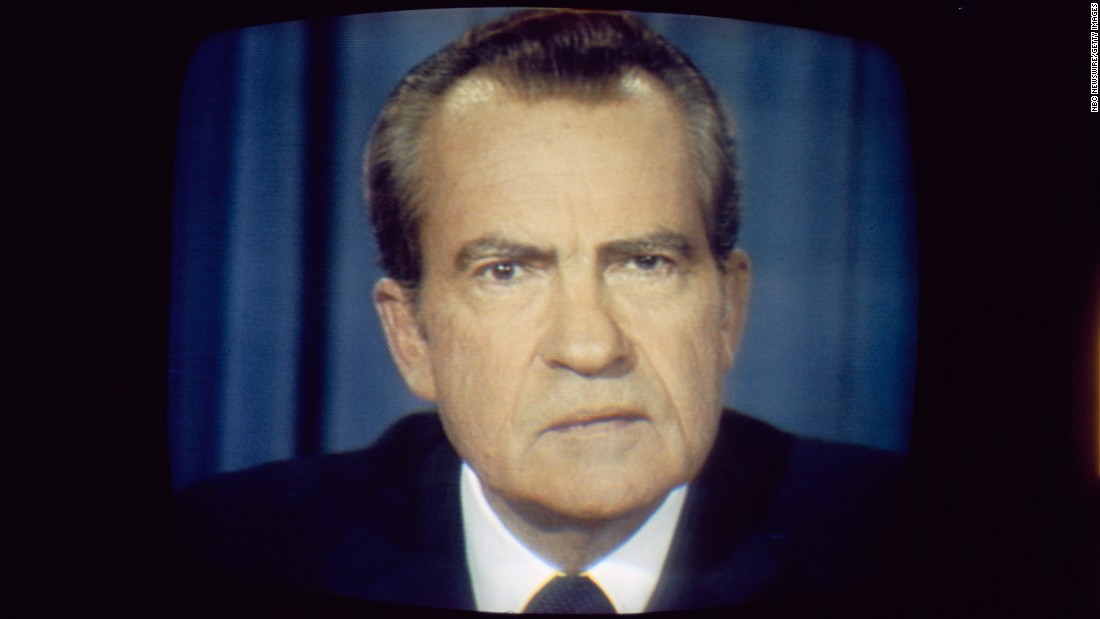Less than a year after declaring he was &quot;not a crook&quot; -- and 22 years after telling the nation &quot;I am not a quitter&quot; -- Nixon announced in a televised address that he would resign from office. &quot;In leaving it, I do so with this prayer: May God&#39;s grace be with you in all the days ahead,&quot; Nixon said in the address on August 8, 1974.