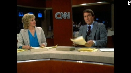 Lois Hart and Dave Walker at anchor desk from 1980 