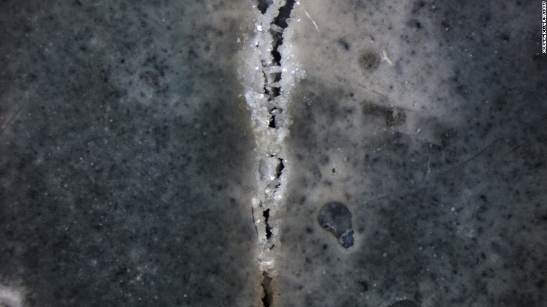 Self-healing concrete crack showcasing concrete technology