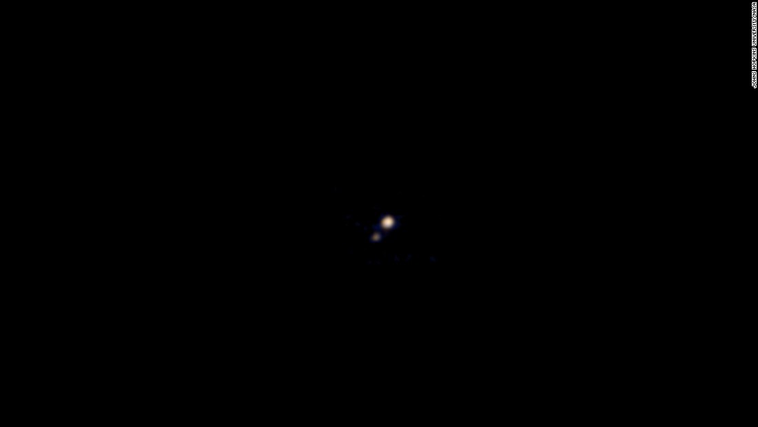 New Horizons used its color imager to capture this image of Pluto and Charon on April 9. This was the first color image taken by a spacecraft approaching Pluto and Charon, according to NASA. The spacecraft was about 71 million miles away from Pluto when the photo was taken.