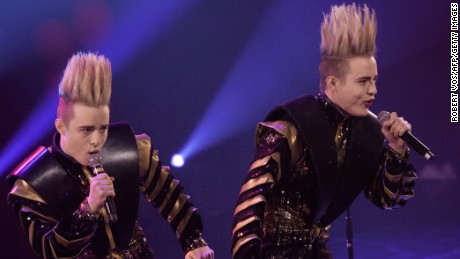 Jedward of Ireland performs during the Eurovision in Concert event, in the Melkweg in Amsterdam, on April 21, 2012.