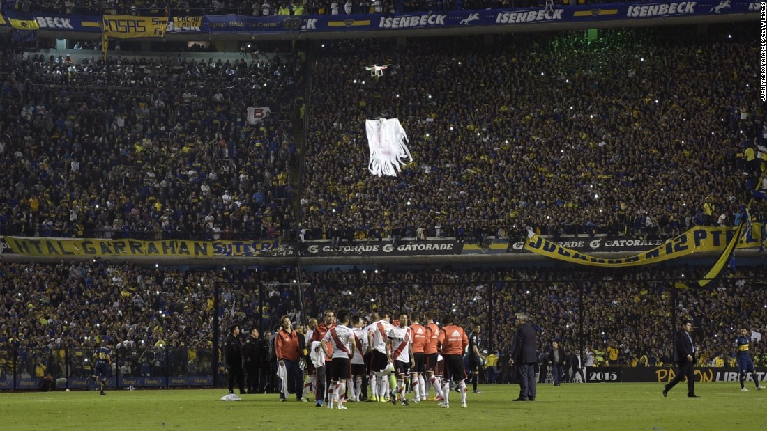 Prior to the match, Boca&#39;s fans flew a drone over the pitch mocking River. The drone related to River&#39;s relegation to the second tier of Argentine football in 2011.