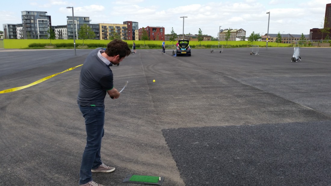 The European Urban Golf Championship first took place in 2013, utilizing the city&#39;s landscape to provide testing conditions. At the 2015 edition in London, players had to chip the ball into the trunk of a car, scoring three-under par for the trunk, two under for the roof and one under for anywhere else on the vehicle.