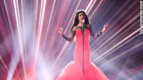 Aminata of Latvia performs on stage during rehearsals for the second Semi Final of the Eurovision Song Contest 2015 on May 20, 2015 in Vienna, Austria.
