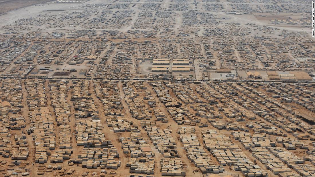 An aerial view shows the Zaatari refugee camp near the Jordanian city of Mafraq on July 18, 2013.