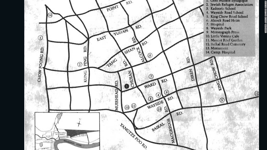 A map of the ghetto. Around one square mile, the area was home to around 25,000 Jews and 100,000 Shanghai locals.  