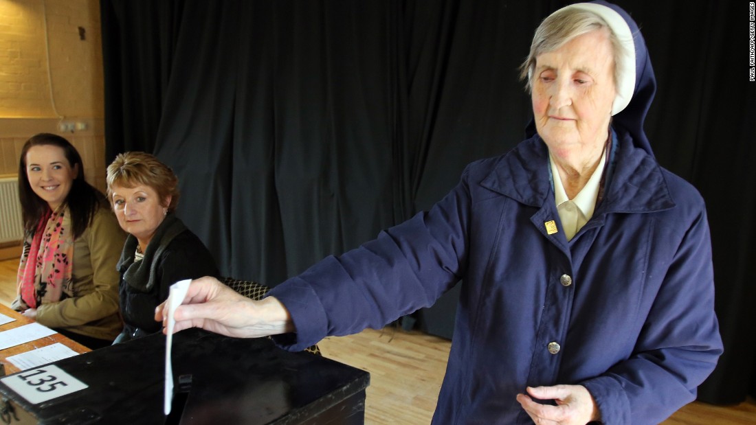 Sister Loreto Ryan of the Sisters of Charity casts her vote in Drumcondra, north Dublin on May 22. The same-sex marriage referendum was seen by many as a test of whether Ireland, a majority Catholic nation, would break from tradition.