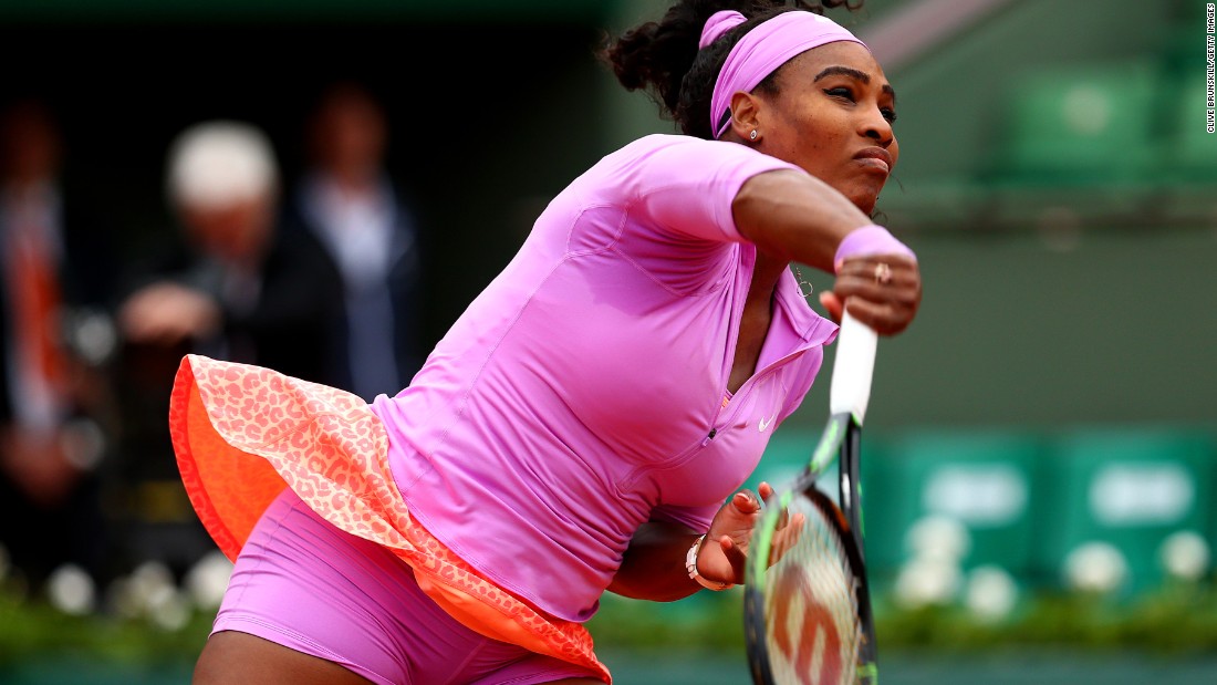 Serena blasts down a powerful serve on her way to another victory.