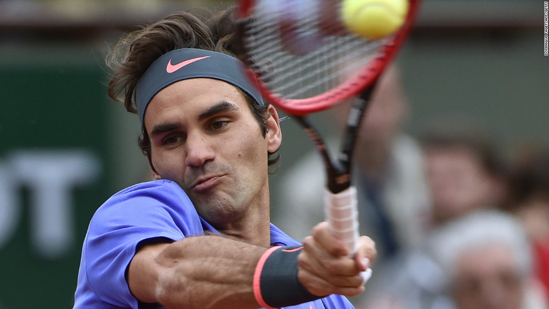 Roger Federer is a picture of concentration during his fourth round clash against Gael Monfils at the French Open which was called off due to bad light with the score one set all.