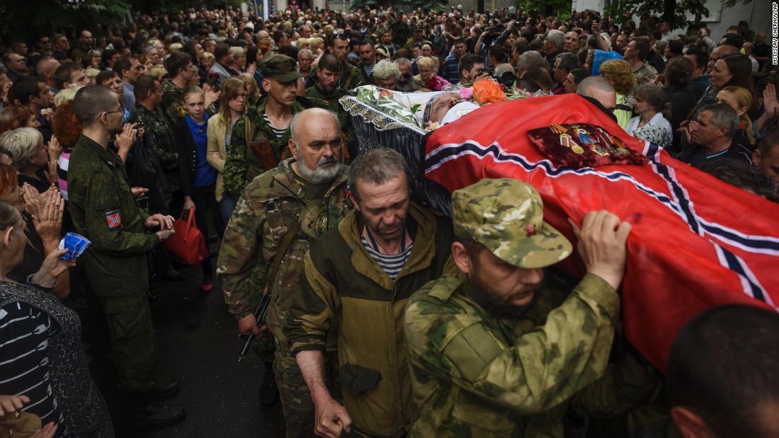 Pro-Russian rebels carry the coffin of &lt;a href=&quot;http://www.cnn.com/2015/05/24/europe/ukraine-separatist-commander-killed/index.html&quot;&gt;prominent separatist commander Alexei Mozgovoi&lt;/a&gt; during his funeral in Alchevsk, Ukraine, on Wednesday, May 27.