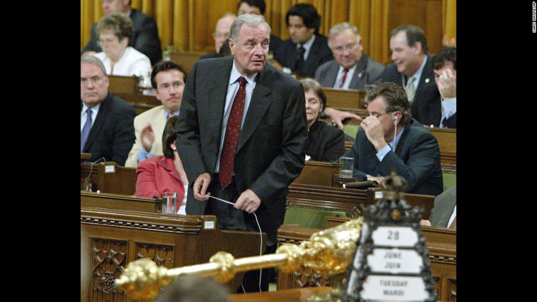 Then-Canadian Prime Minister Paul Martin stands to vote in the House of Commons in Ottawa to pass the same sex marriage bill in June, 2005.