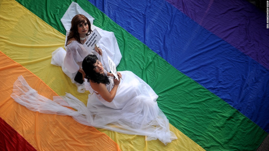 Supporters of LGBT at the University of the Philippines campus in Manila celebrate Pride Month on June 27, 2013.