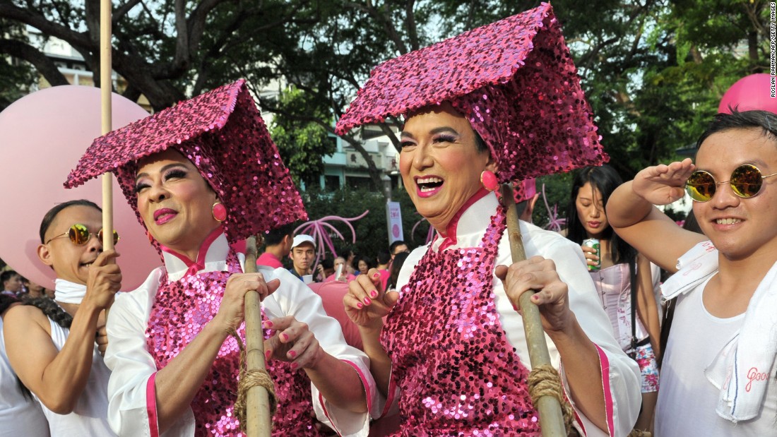 Singaporeans dress in pink in support of gays and lesbians as they gather at &quot;Speakers&#39; Corner&quot; in Singapore in June, 2014.