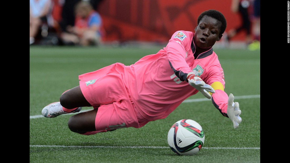 Ivory Coast&#39;s Dominique Thiamale makes a save during the first half.