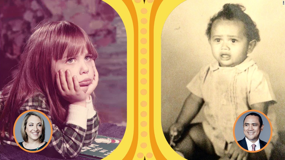 Left: CNN global affairs correspondent Elise Labott, age 5, appears to be deeply contemplating the meaning of &quot;The Cat in the Hat.&quot; Her grandma calls this photo &quot;priceless.&quot; Right: &quot;I was an early adopter of the man bun,&quot; says CNN justice reporter Evan Perez. 