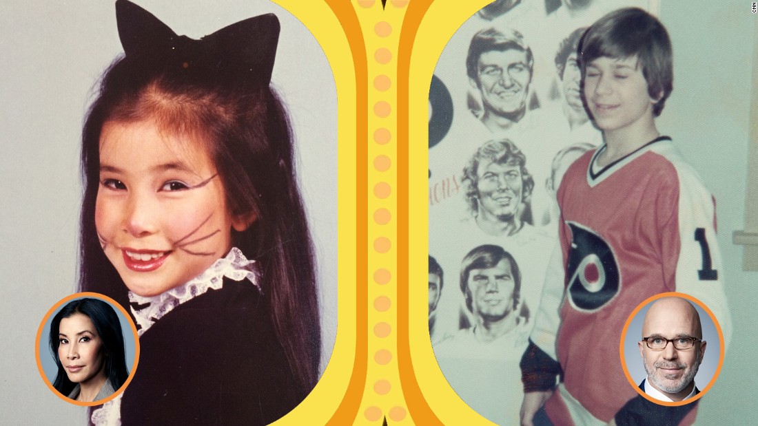 Left: &quot;This is Life with Lisa Ling&quot; host Lisa Ling dressed as a cat on Halloween. Right: &quot;Smerconish&quot; host Michael Smerconish sports a Philadelphia Flyers jersey in 1975. 