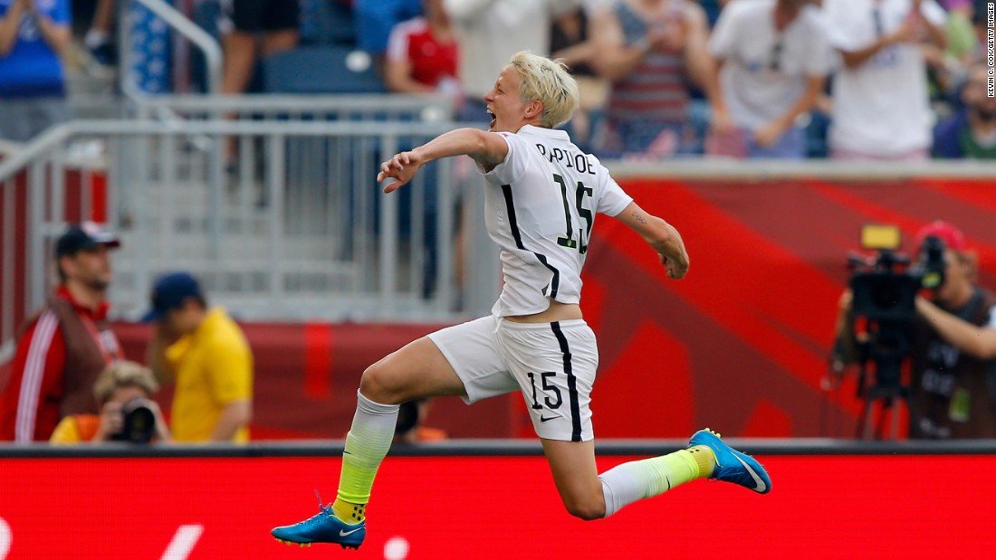 Rapinoe celebrates after scoring a goal against Australia in the team&#39;s opening match Monday, June 8, in Winnipeg. Rapinoe would later score again as the United States won 3-1.