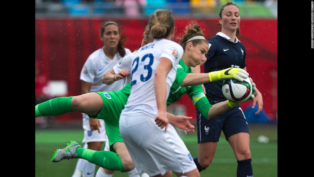 England goalkeeper Karen Bardsley makes a save during the first half. 